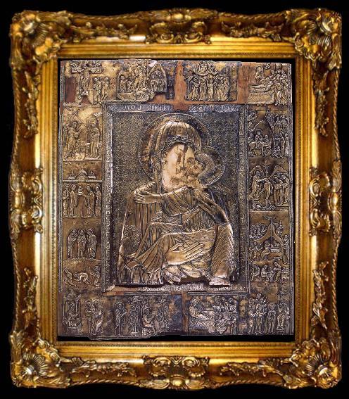 framed  unknow artist Our Lady Eleusa or of Tenderness with the Church Feasts on the Frame, ta009-2